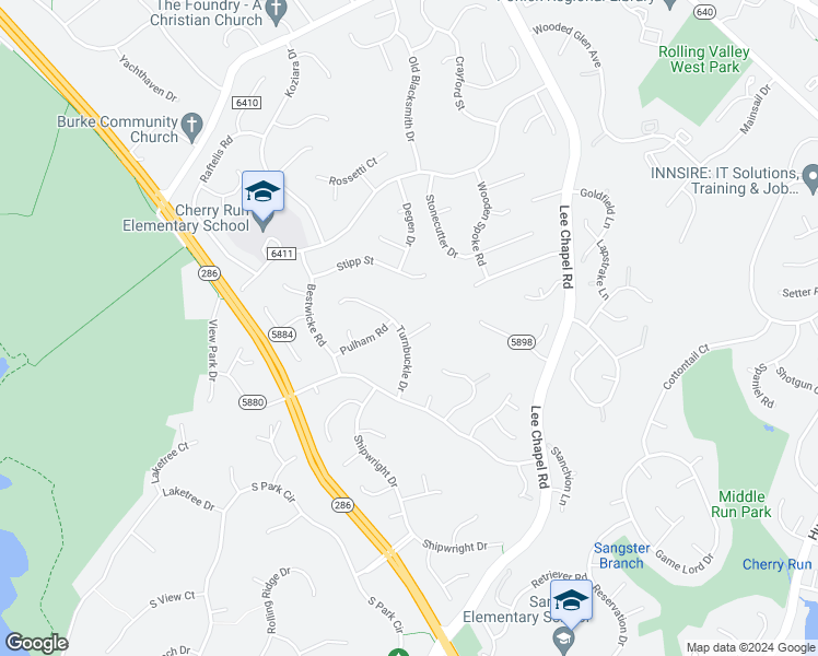 map of restaurants, bars, coffee shops, grocery stores, and more near 7010 Barnacle Place in Burke