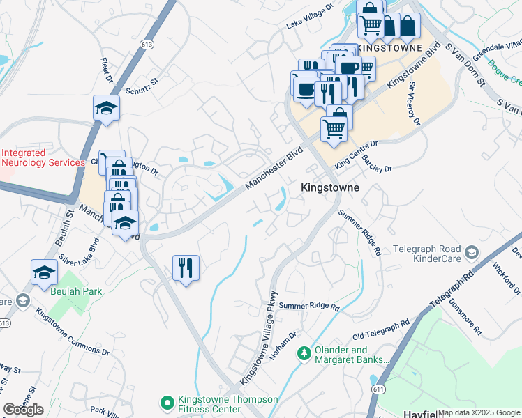 map of restaurants, bars, coffee shops, grocery stores, and more near 7013 Birkenhead Place in Alexandria