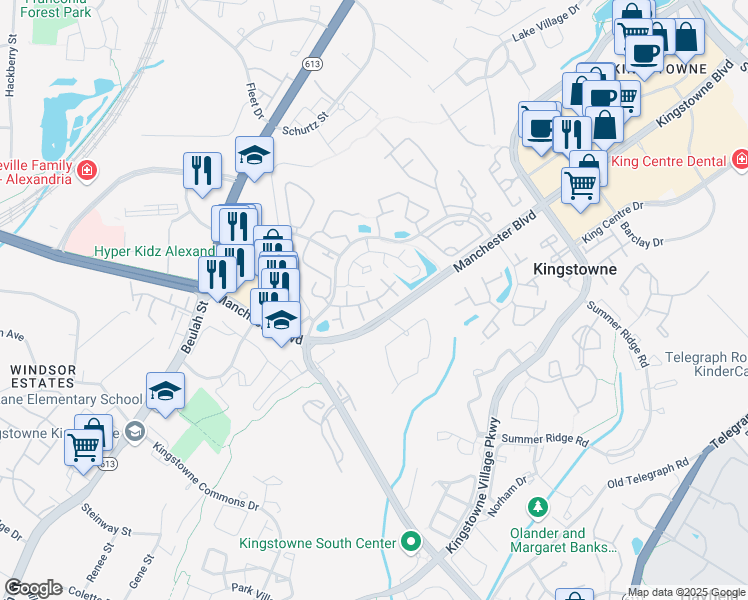 map of restaurants, bars, coffee shops, grocery stores, and more near 6009 Curtier Drive in Alexandria