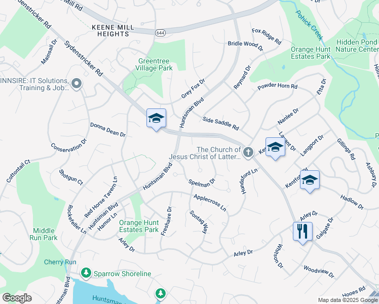 map of restaurants, bars, coffee shops, grocery stores, and more near 8834 Sweet Gum Place in Springfield