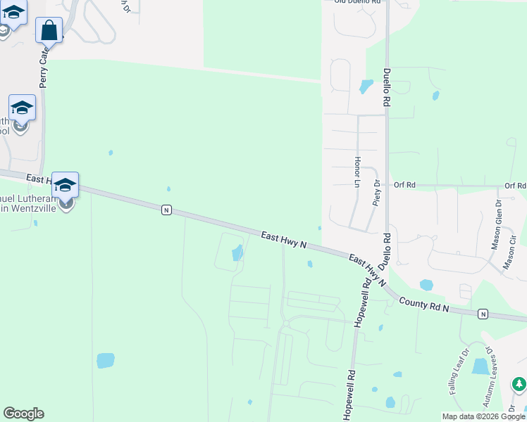 map of restaurants, bars, coffee shops, grocery stores, and more near 1065 East Highway North in Wentzville