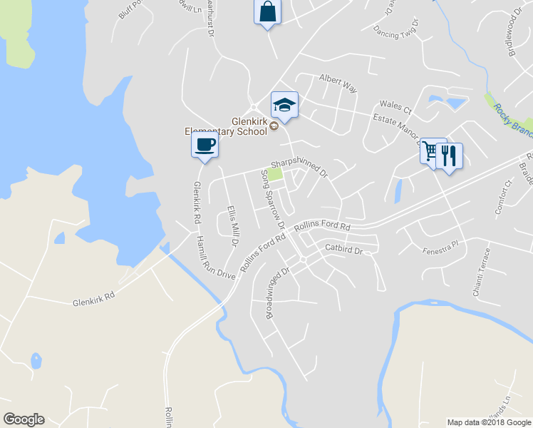 map of restaurants, bars, coffee shops, grocery stores, and more near 8916 Song Sparrow Drive in Gainesville