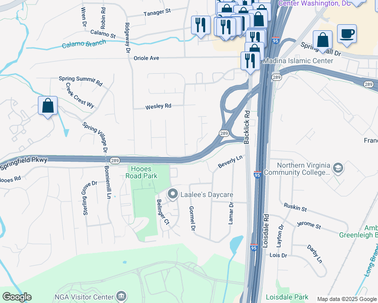 map of restaurants, bars, coffee shops, grocery stores, and more near 7017 Ben Franklin Road in Springfield