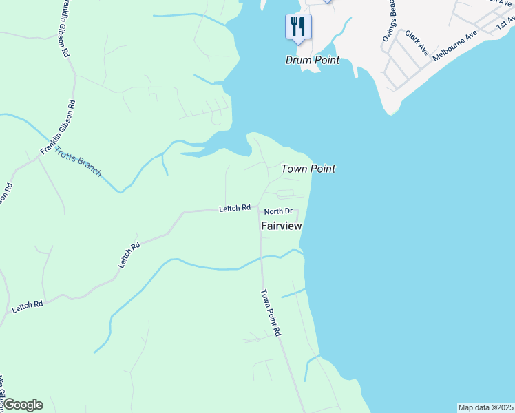 map of restaurants, bars, coffee shops, grocery stores, and more near 291 Leitch Road in Tracys Landing