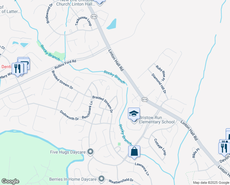 map of restaurants, bars, coffee shops, grocery stores, and more near 8846 Moat Crossing Place in Bristow