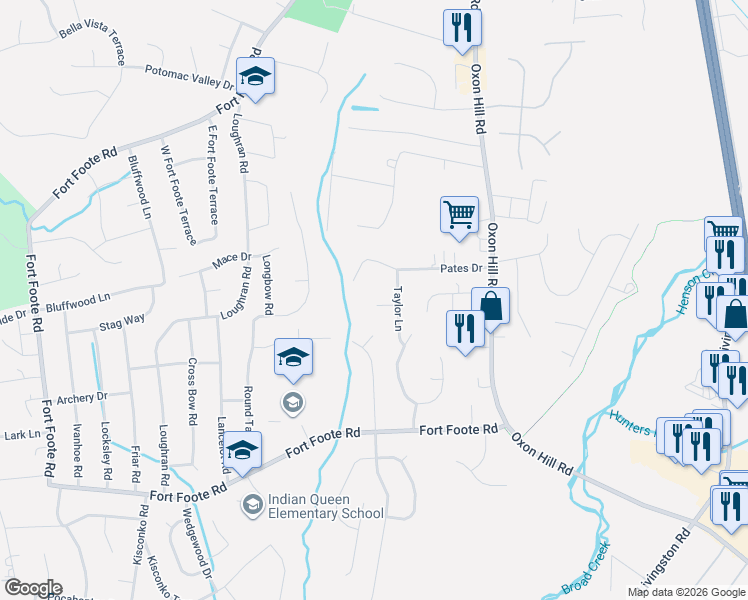 map of restaurants, bars, coffee shops, grocery stores, and more near 4 Hickory Street in Fort Washington