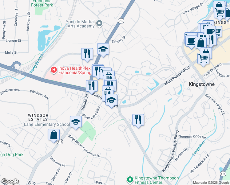map of restaurants, bars, coffee shops, grocery stores, and more near 7000 Schoonmaker Court in Alexandria
