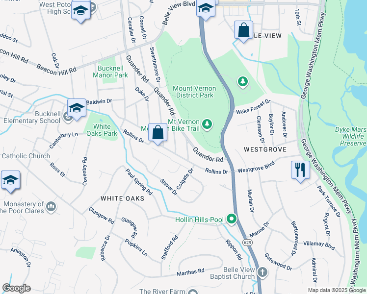 map of restaurants, bars, coffee shops, grocery stores, and more near 7012 Colgate Drive in Alexandria