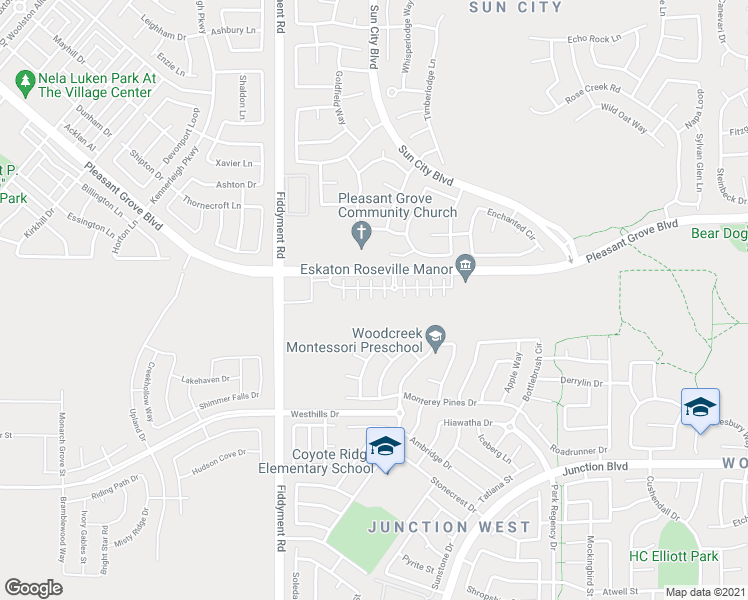 map of restaurants, bars, coffee shops, grocery stores, and more near 2076 Camino Real Way in Roseville