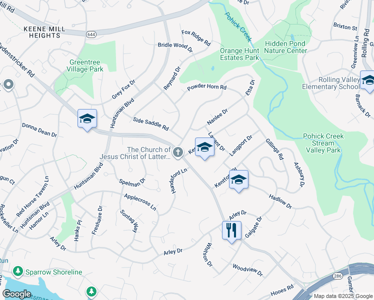 map of restaurants, bars, coffee shops, grocery stores, and more near 8714 Kerry Lane in Springfield