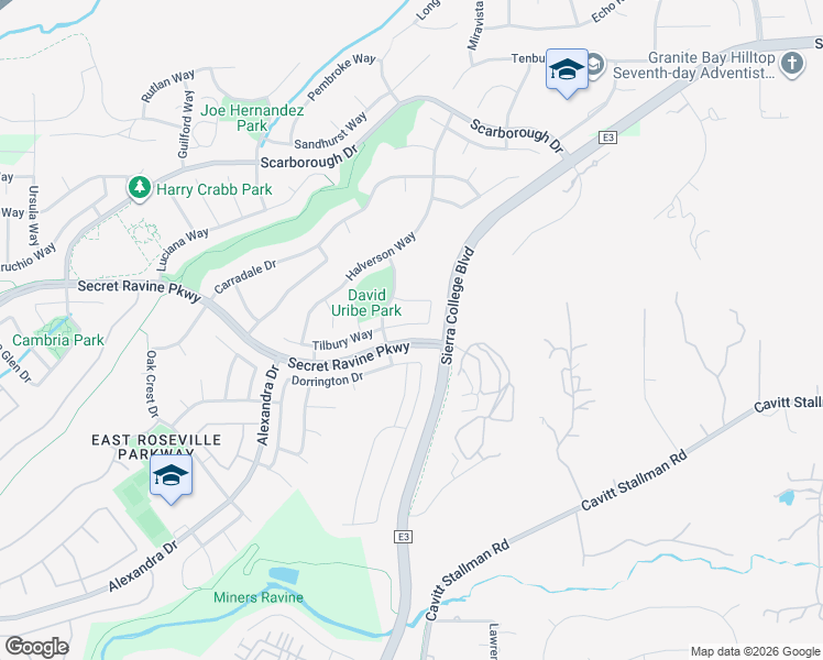 map of restaurants, bars, coffee shops, grocery stores, and more near 3032 Grasmere Circle in Roseville