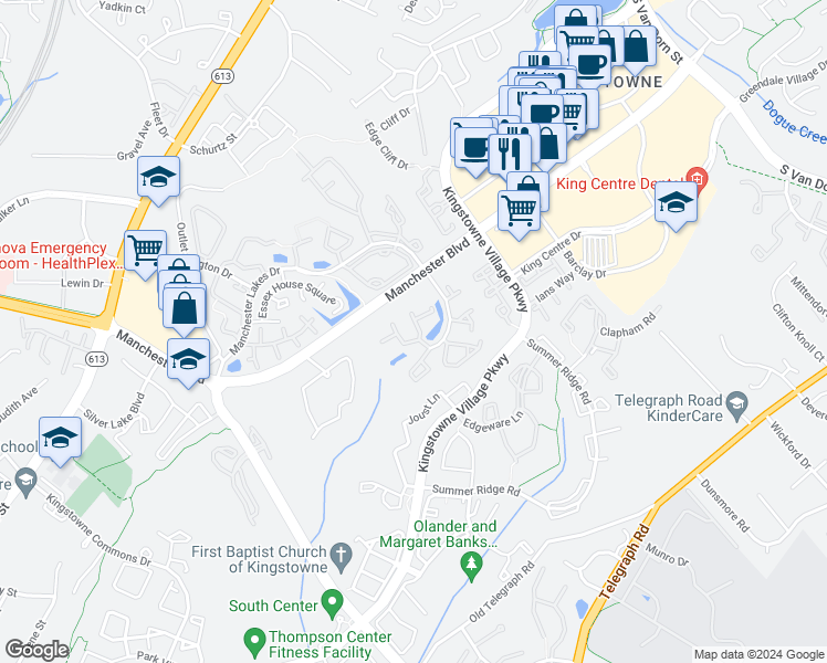 map of restaurants, bars, coffee shops, grocery stores, and more near 7012 Irwell Lane in Alexandria