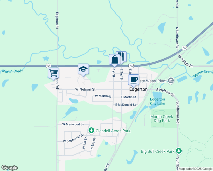 map of restaurants, bars, coffee shops, grocery stores, and more near 106 West Hulett Street in Edgerton