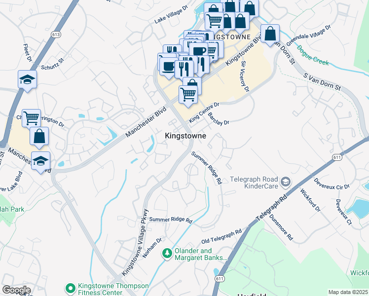 map of restaurants, bars, coffee shops, grocery stores, and more near 7000 Ellingham Circle in Alexandria