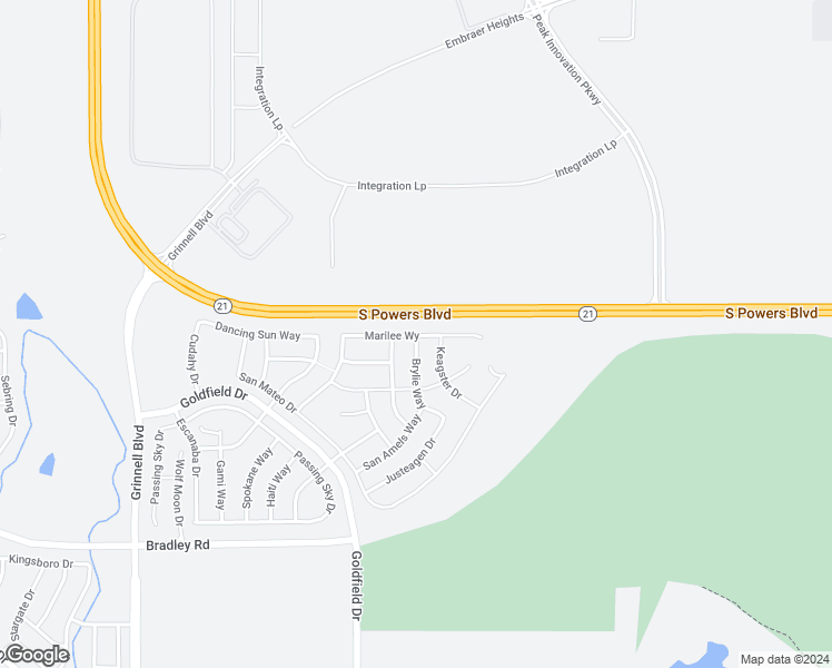 map of restaurants, bars, coffee shops, grocery stores, and more near 6348 Marilee Way in Colorado Springs