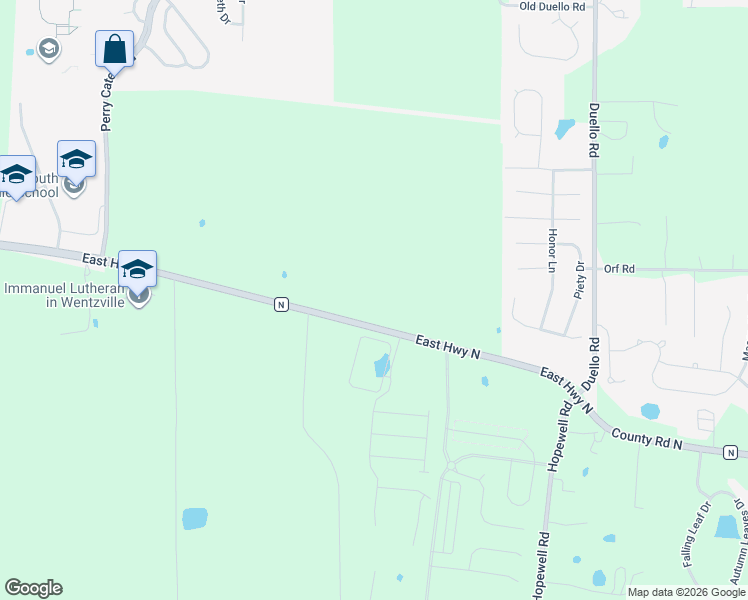 map of restaurants, bars, coffee shops, grocery stores, and more near 1065 East Highway North in Wentzville