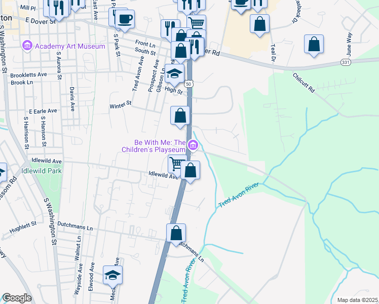 map of restaurants, bars, coffee shops, grocery stores, and more near Island Court in Easton