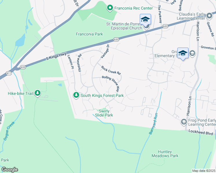 map of restaurants, bars, coffee shops, grocery stores, and more near 7006 Bedrock Road in Alexandria