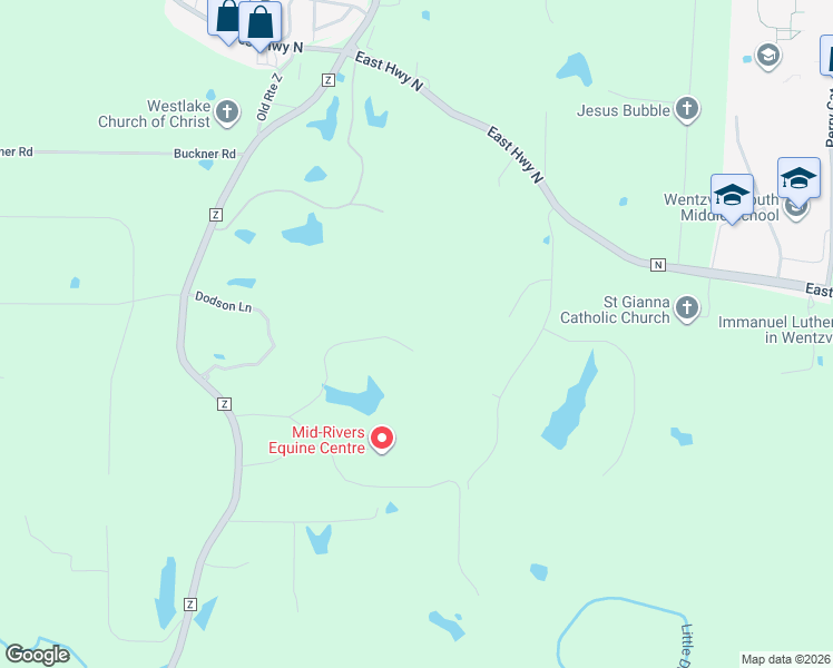 map of restaurants, bars, coffee shops, grocery stores, and more near 2679 Lenee Lane in Wentzville