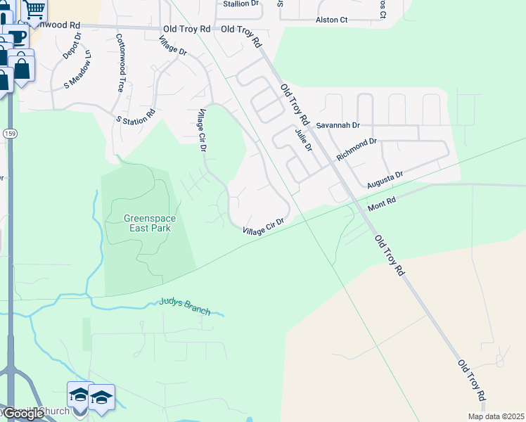 map of restaurants, bars, coffee shops, grocery stores, and more near 66 Village Court in Glen Carbon