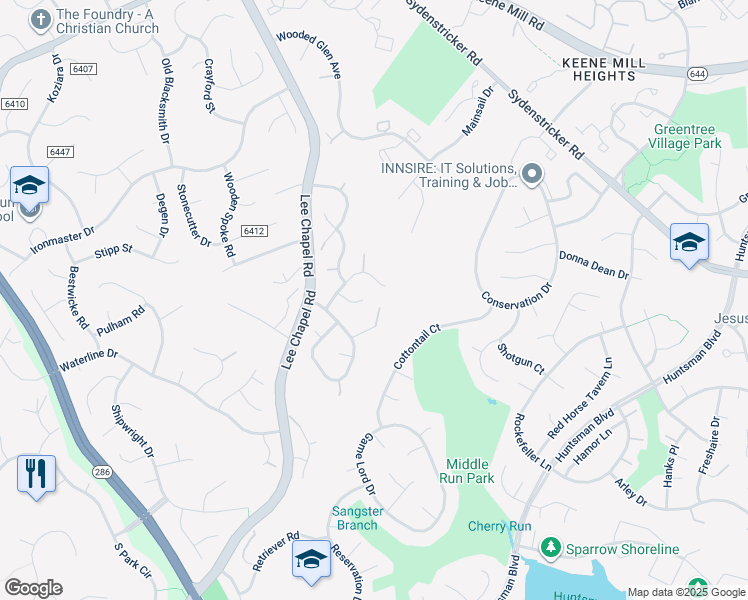 map of restaurants, bars, coffee shops, grocery stores, and more near 9413 Windsor Way in Burke