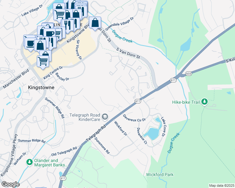 map of restaurants, bars, coffee shops, grocery stores, and more near 7016 Clifton Knoll Ct in Alexandria