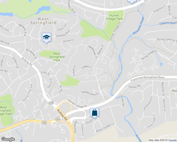 map of restaurants, bars, coffee shops, grocery stores, and more near 7035 Solomon Seal Court in Springfield