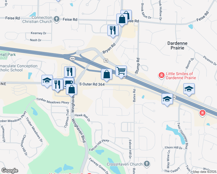 map of restaurants, bars, coffee shops, grocery stores, and more near 7432 Pierside Drive in O'Fallon
