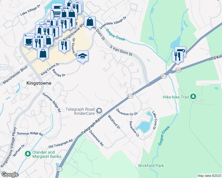 map of restaurants, bars, coffee shops, grocery stores, and more near 7016 Clifton Knoll Court in Alexandria