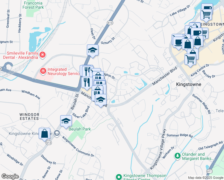 map of restaurants, bars, coffee shops, grocery stores, and more near 6116 Bristol Way in Alexandria