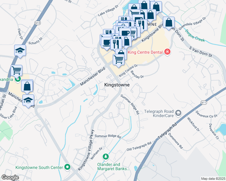 map of restaurants, bars, coffee shops, grocery stores, and more near 6990 Ellingham Circle in Alexandria