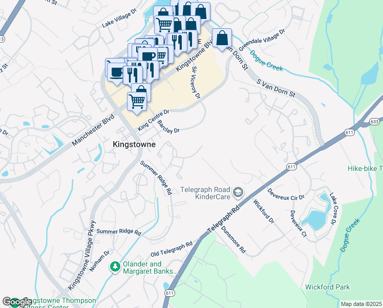 map of restaurants, bars, coffee shops, grocery stores, and more near 5718 Clapham Rd in Alexandria