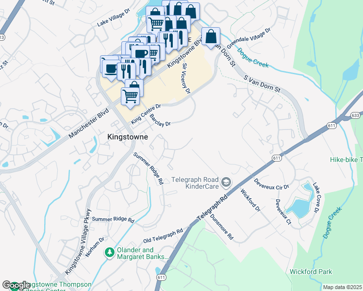 map of restaurants, bars, coffee shops, grocery stores, and more near 5718 Clapham Rd in Alexandria