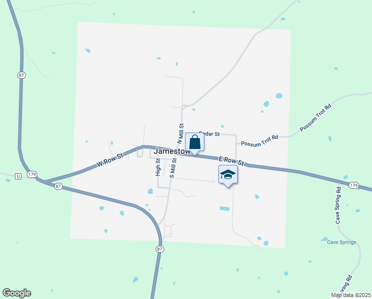 map of restaurants, bars, coffee shops, grocery stores, and more near 104-118 Missouri Y in Jamestown