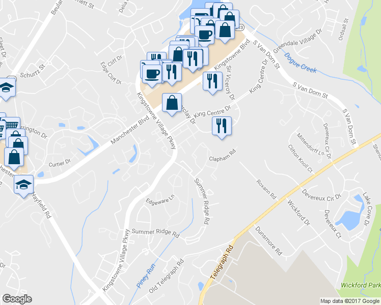 map of restaurants, bars, coffee shops, grocery stores, and more near 7017 Kings Manor Drive in Alexandria