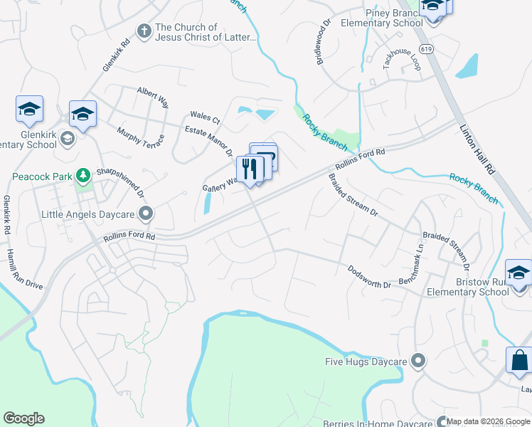 map of restaurants, bars, coffee shops, grocery stores, and more near 13856 Barrymore Court in Gainesville