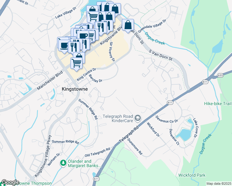 map of restaurants, bars, coffee shops, grocery stores, and more near 5703 Clapham Road in Alexandria