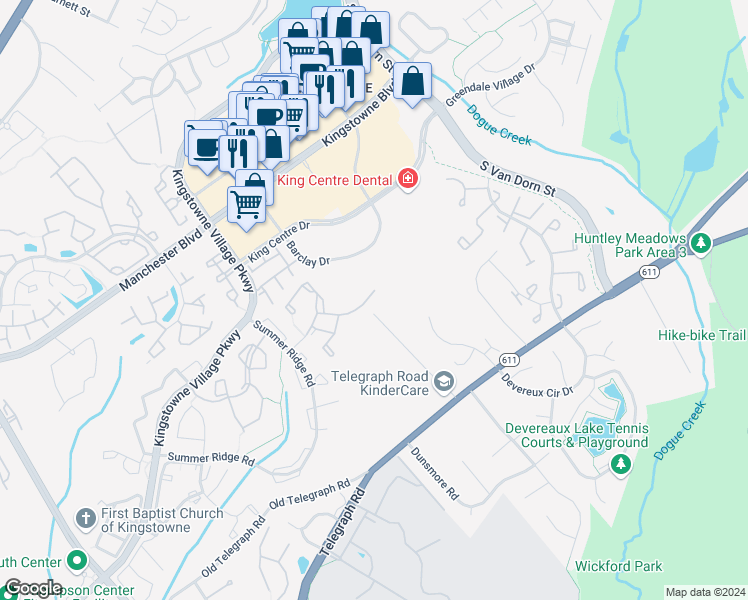 map of restaurants, bars, coffee shops, grocery stores, and more near 5703 Clapham Road in Alexandria