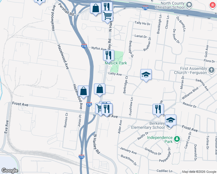 map of restaurants, bars, coffee shops, grocery stores, and more near 8624 Elwyn Drive in Hazelwood
