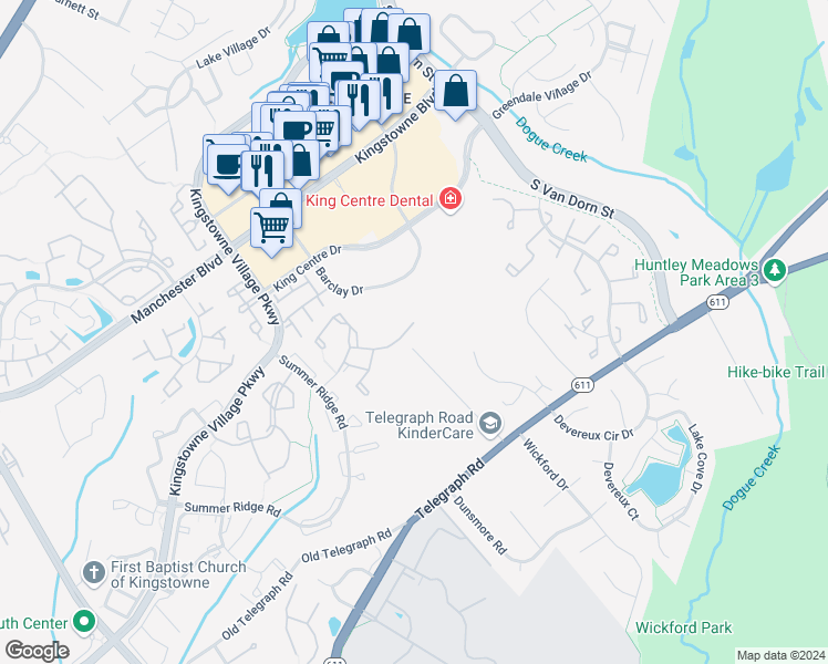 map of restaurants, bars, coffee shops, grocery stores, and more near 5677 Clapham Road in Alexandria