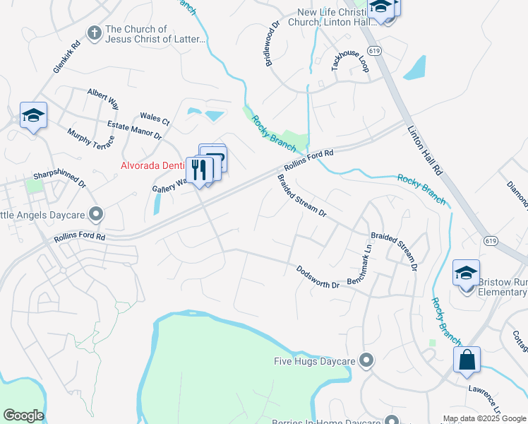map of restaurants, bars, coffee shops, grocery stores, and more near 8781 Comfort Court in Bristow