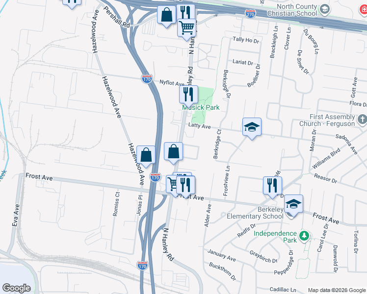 map of restaurants, bars, coffee shops, grocery stores, and more near 8624 Elwyn Drive in Hazelwood