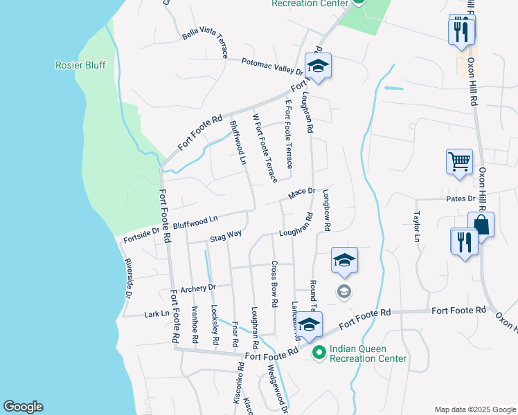 map of restaurants, bars, coffee shops, grocery stores, and more near 708 Mace Drive in Fort Washington