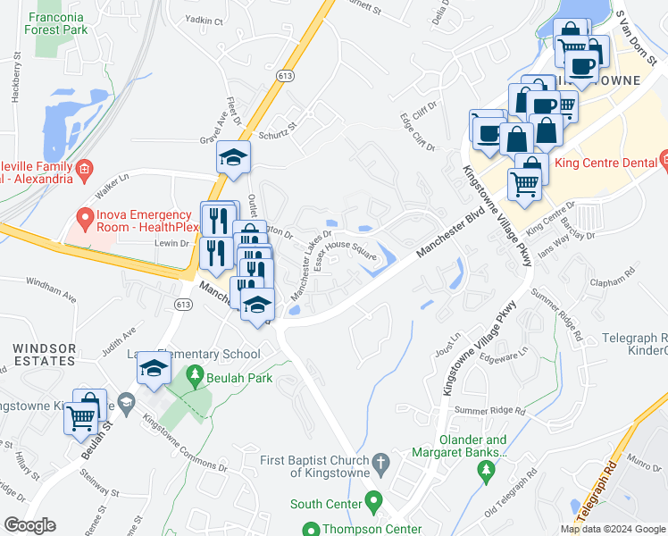 map of restaurants, bars, coffee shops, grocery stores, and more near 6908B Sandra Marie Circle in Alexandria
