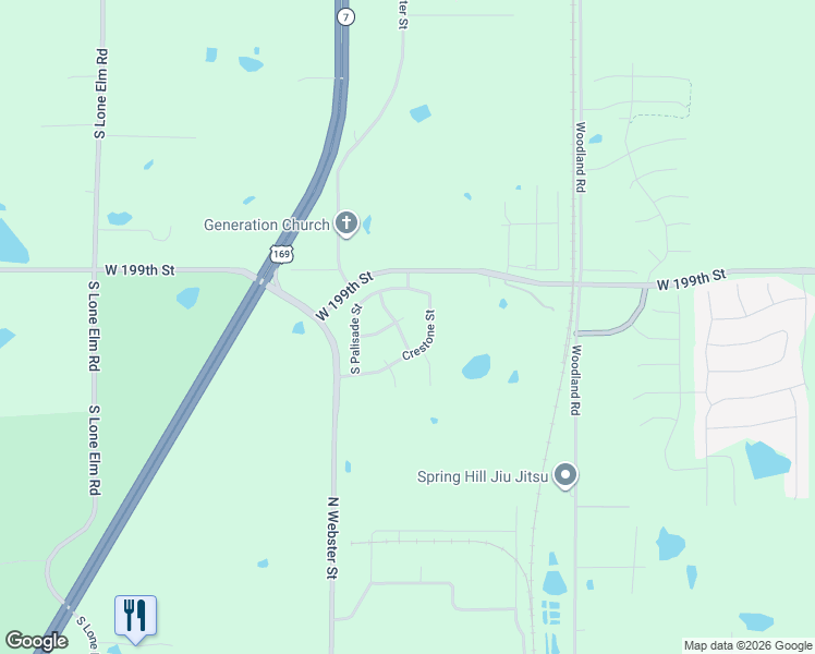 map of restaurants, bars, coffee shops, grocery stores, and more near 20023 Falcon Ridge Drive in Spring Hill