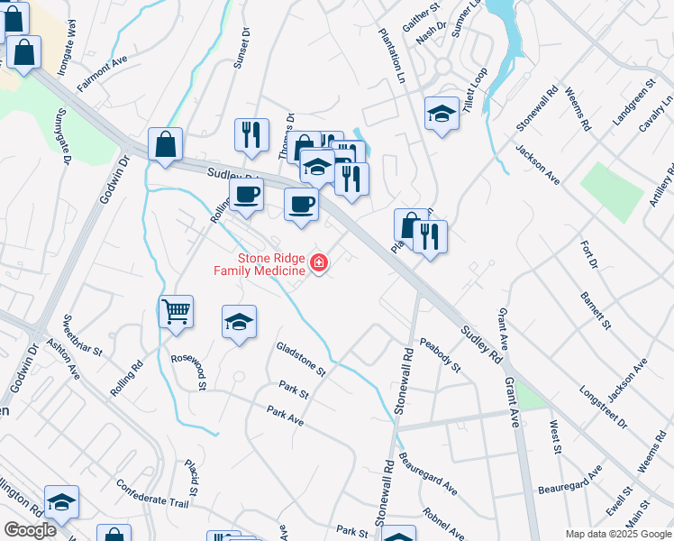 map of restaurants, bars, coffee shops, grocery stores, and more near 9590 Surveyor Court in Manassas