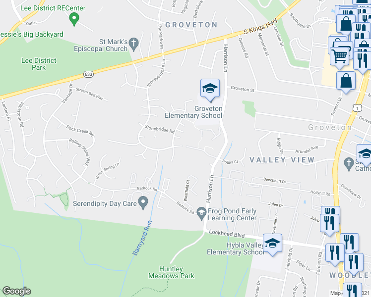 map of restaurants, bars, coffee shops, grocery stores, and more near 3733 Huntley Meadows Lane in Alexandria