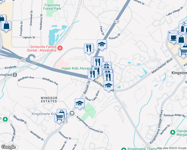 map of restaurants, bars, coffee shops, grocery stores, and more near 7027 Manchester Boulevard in Alexandria