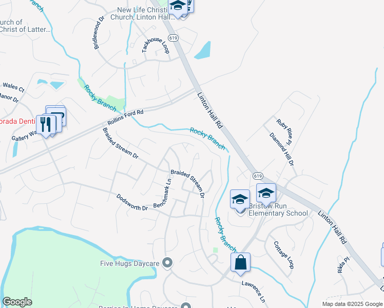 map of restaurants, bars, coffee shops, grocery stores, and more near 8816 Howland Place in Bristow