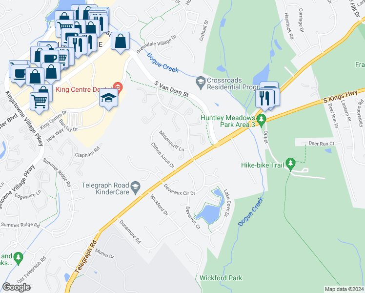 map of restaurants, bars, coffee shops, grocery stores, and more near 7123 Dijohn Court Drive in Alexandria